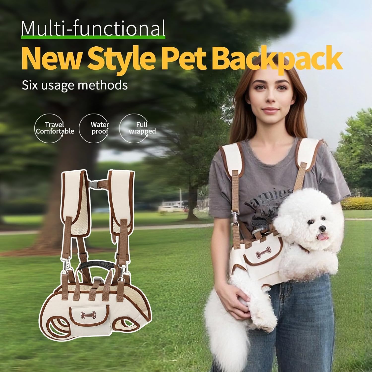 6-in-1 Pet Carrier Backpack with Leash & Lift Harness